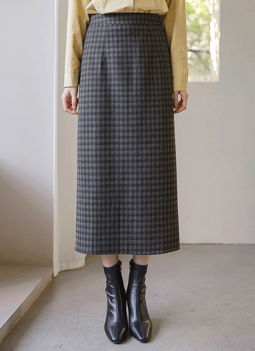 [The Onme] Warm Check Back-Slit Midi Skirt