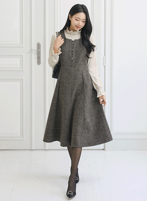 Classic Bouclé Bustier Flare Dress