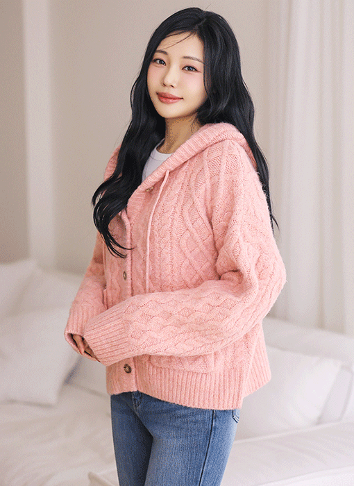 [The Onme] (5 Colors) Cozy Cable Hood Knit Cardigan