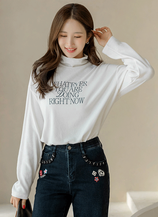 Cozy Lettered Angora Touch Turtleneck Tee