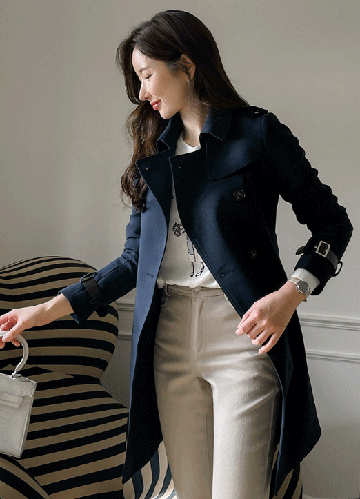 Double Breasted Half Trench Coat