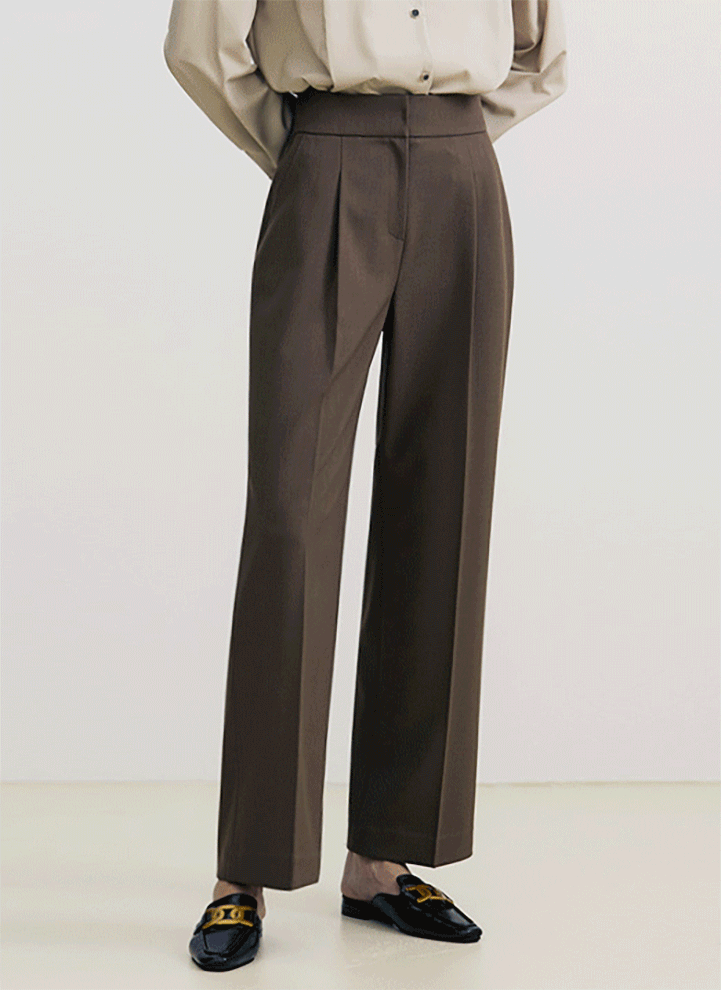 [The Onme] Elastic Back Waist Pintuck Wide Slacks