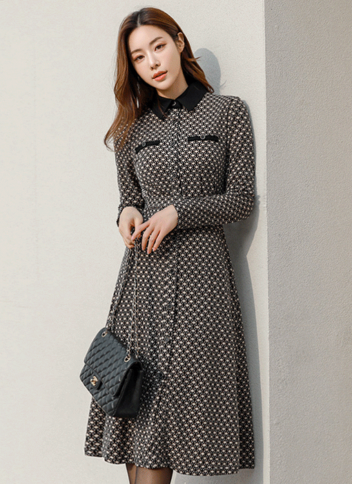 Geometric Print Self-Belted Shirt Dress