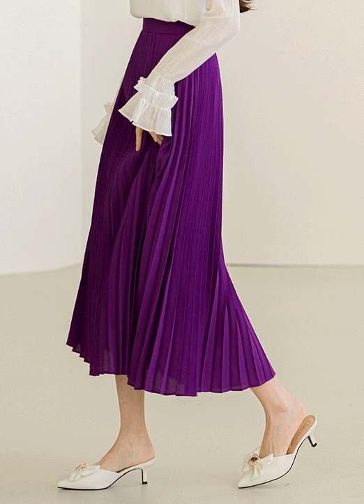 [Louis Angel] Elastic Back Waistband Pleats Long Skirt