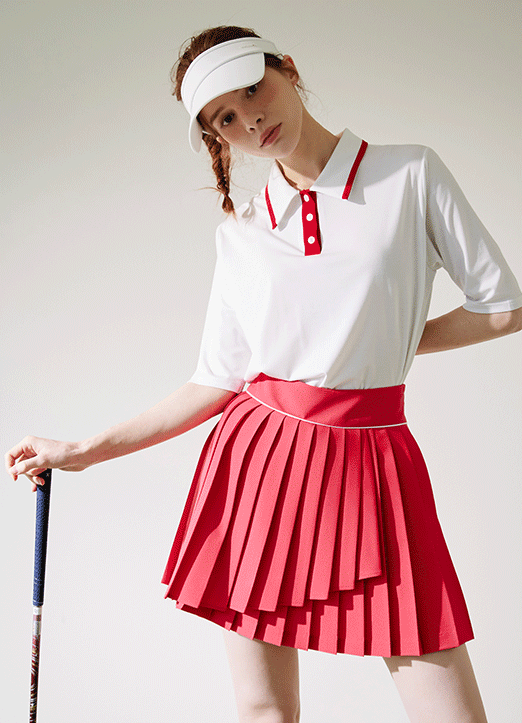 [QoG] (4 Colors) Piping Unbalanced Pleats Skirt w/ Inner Shorts