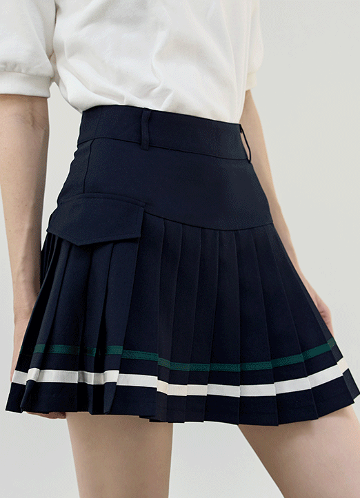 [QoG] Contrast Line Pleats Skirt w/ Inner Shorts