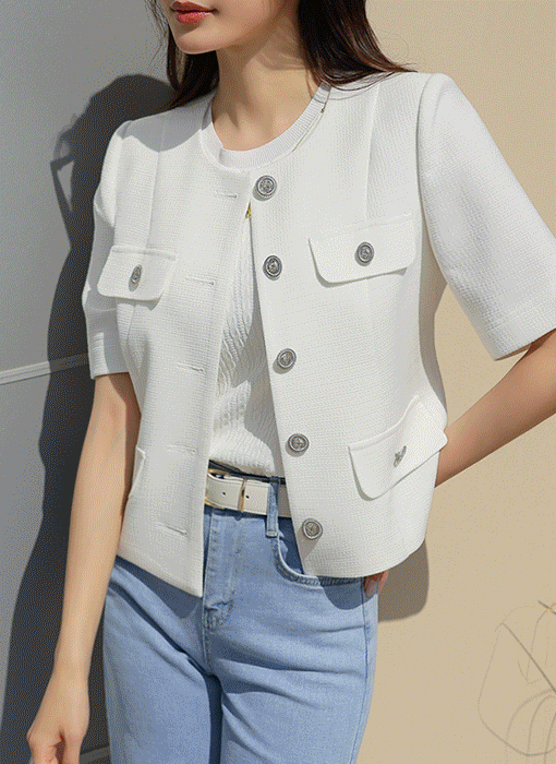 [LouisAngel] Cool Collarless Summer Tweed Jacket