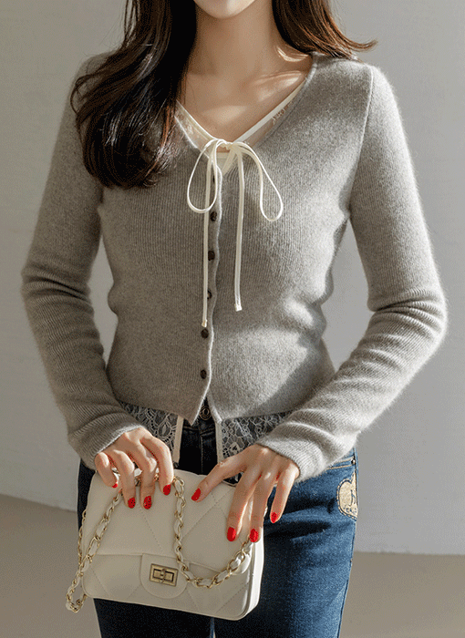 Soft Embrace Lace-Trim Knit Cardigan