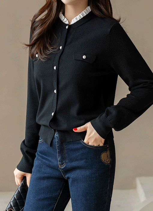 Soft Frill Collar Knit Cardigan