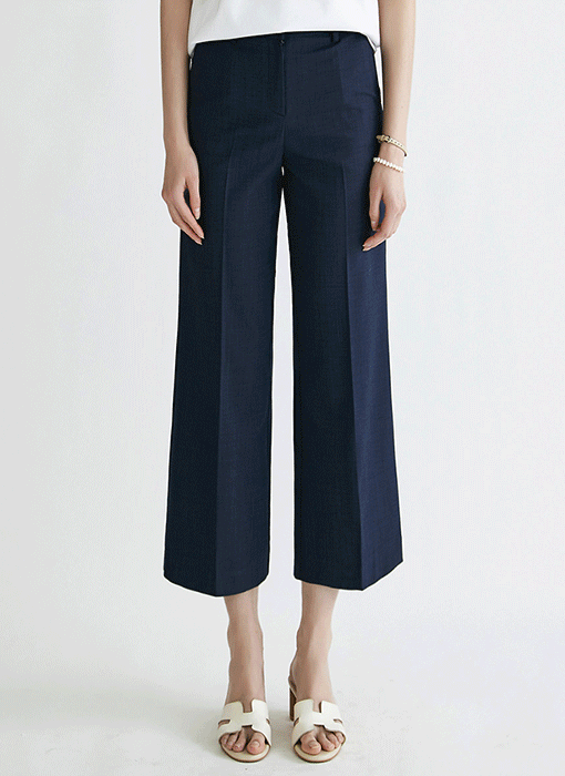 [LouisAngel] High Rise Linen-Like Semi Wide Cropped Slacks