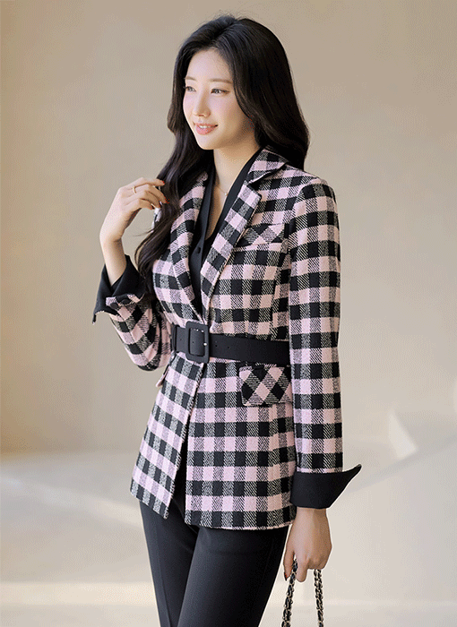 Modern Check Slim-Fit Belted Jacket
