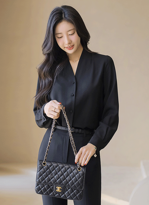 Refined Minimal V-Line Blouse