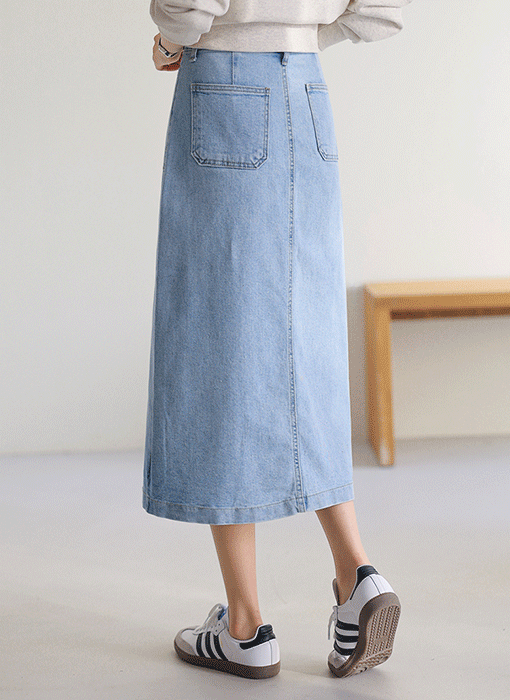 [The Onme] Casual Chic Big Pocket Denim Skirt
