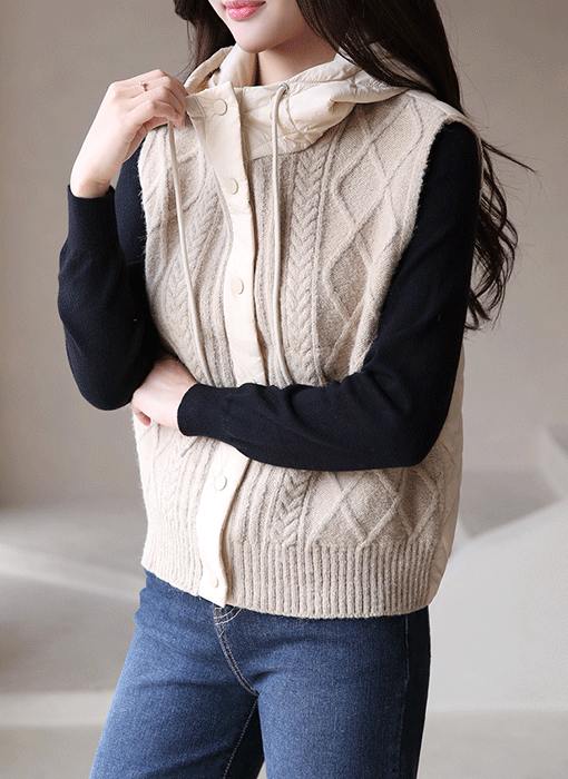Hybrid Knit & Padded Hood Vest
