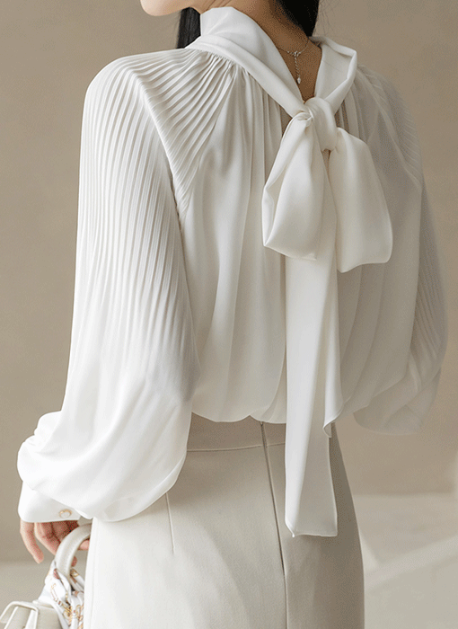Elegant Drift Pleated Scarf Blouse