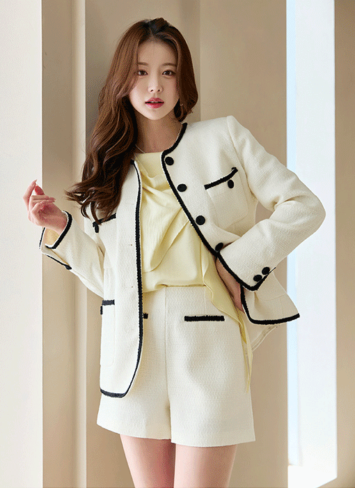 Black Trim Patch Pocket Tweed Jacket