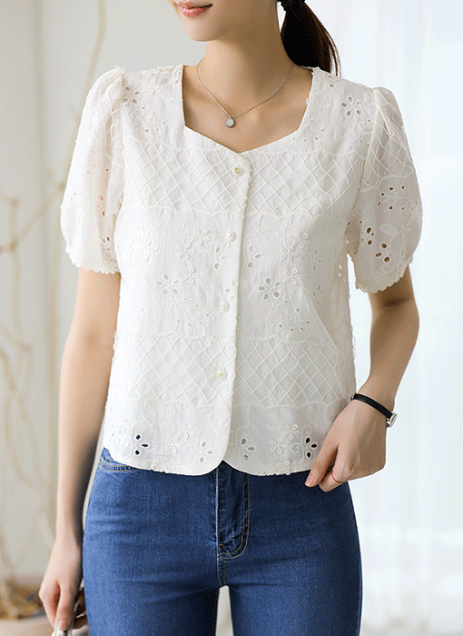 Embroidered Eyelet Airy Blouse Jacket