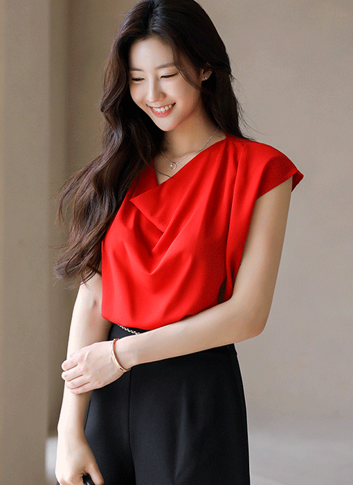 Draped Cowl Neck Sleeveless Blouse