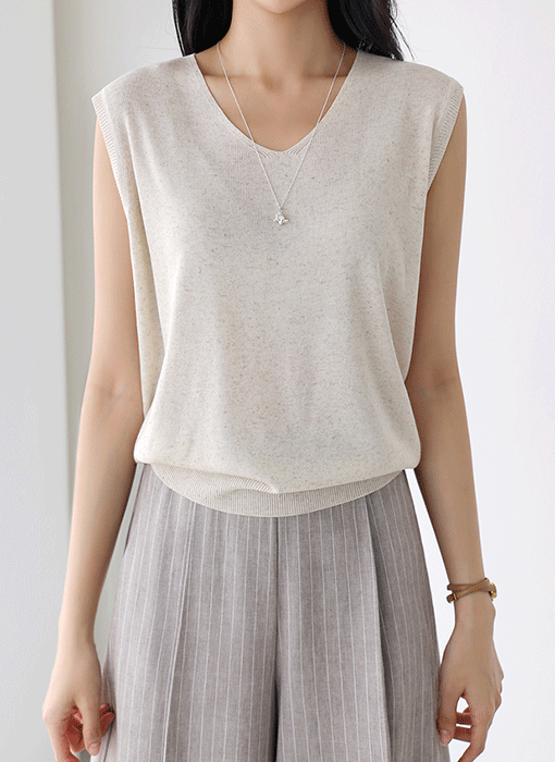 [The Onme] (4 Colors)  Tencel Linen V-Neck Sleeveless Knit Top