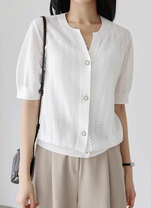 [The Onme] Sheer Herringbone Pattern Knit Cardigan