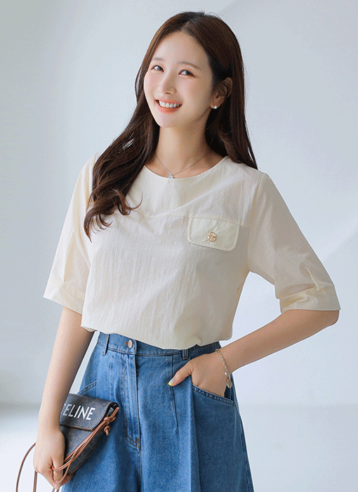 Button Accent Cool Touch Blouse