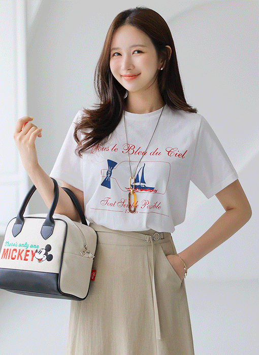 (4 Colors) French Lettering Sailboat Tee