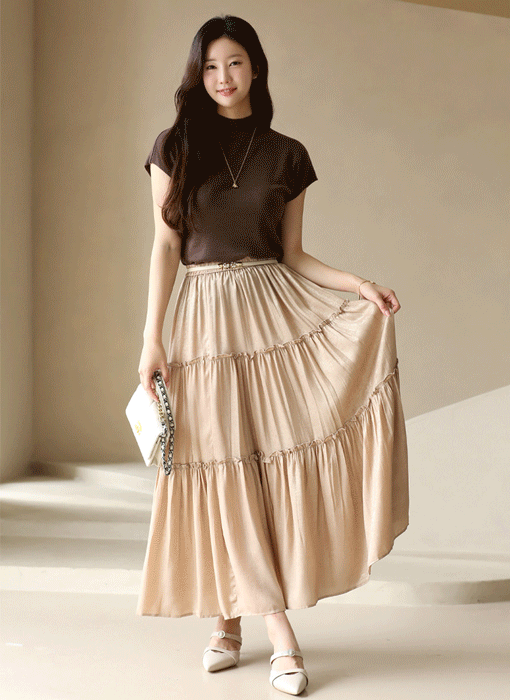 Elegant Pearl Shine Tiered Maxi Skirt