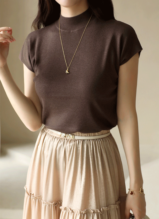 (5 Colors) Soft Wool Blend Cap Sleeve Mock Neck Knit