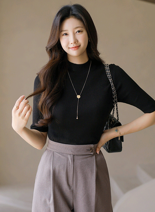 (4 Colors) Mock Neck Slim Fit Ribbed Knit