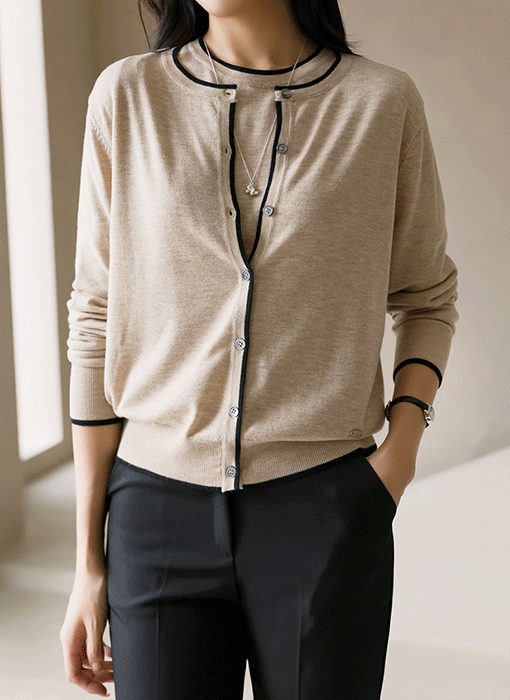 [The Onme] (5 Colors) Soft Wool Blend Contrast Edge Knit Cardigan