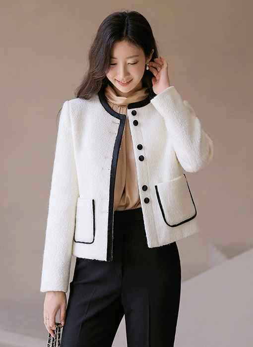 Velvet Trim Wool Blend Jacket