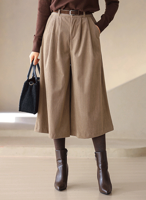 (5 Colors) Belted Cozy Corduroy Culotte Pants