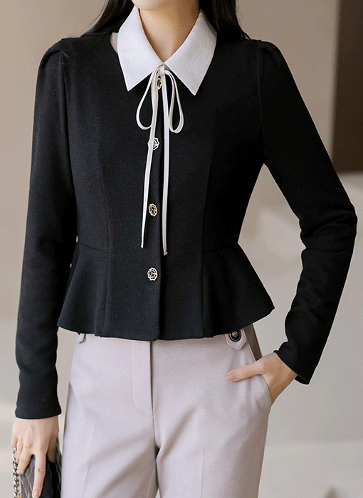 [LouisAngel] Rose-Embellished Peplum Charm Blouse