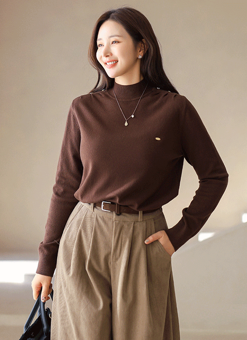 (4 Colors) Clover Glow Shoulder-Button Knit Top