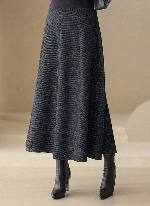 Shimmer Weave Long Flare Knit Pull-On Skirt