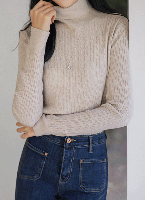 [The Onme] (5 Colors) Soft Cable Turtleneck Essential Knit Top