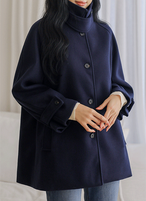 [The Onme] Modern Wool-Blend Half Coat