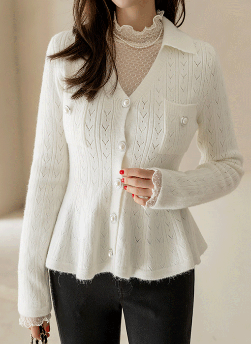 (5 Colors) Pearl Button Peplum Knit Cardigan
