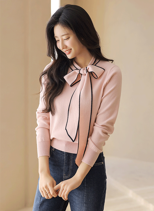 Elegant Ribbon Tie Knit Top