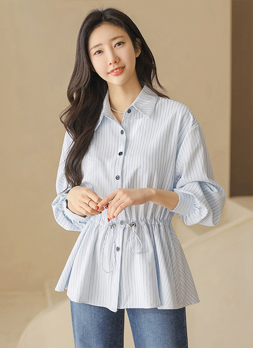 Modern Stripe Drawstring Shirt Blouse