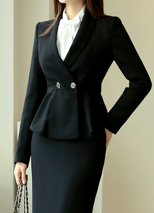 Double Breasted Shawl Collared Peplum Jacket