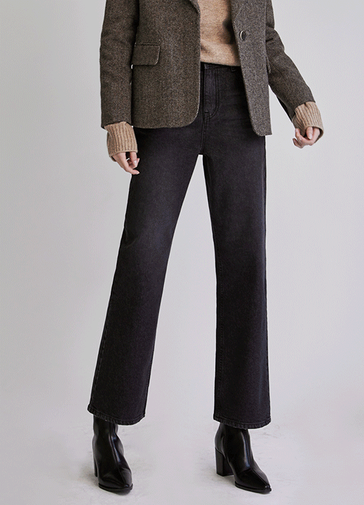 [The Onme] Elastic Back Waist Semi Wide Jeans in Black