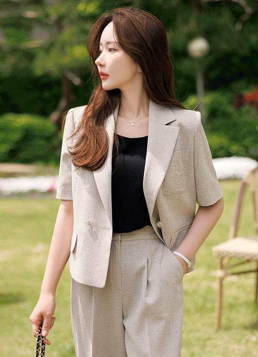 [Louis Angel] Double Breasted Half Sleeve Linen-Like Tailored Jacket