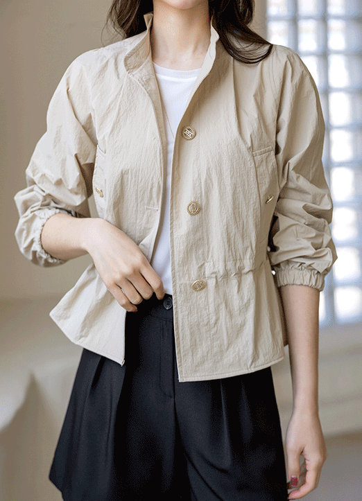 Drawstring Waist Stand-Up Collar Lightweight Nylon Jacket