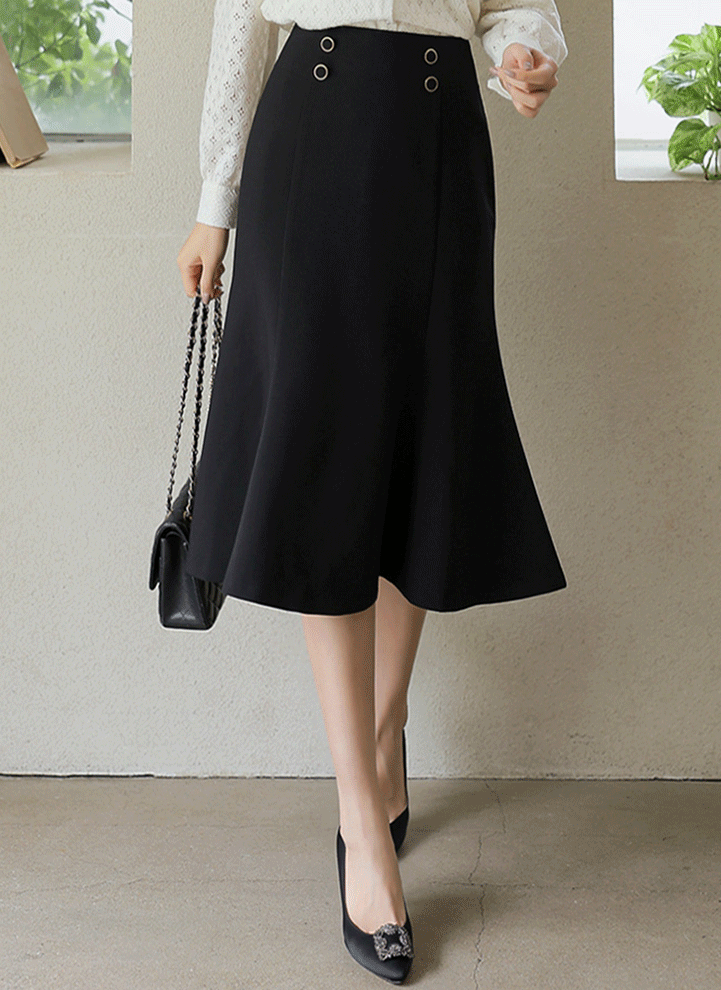 Double Button Paneled Flare Skirt