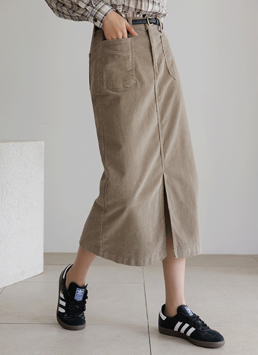 [The Onme] Corduroy Front-Slit H-Line Skirt