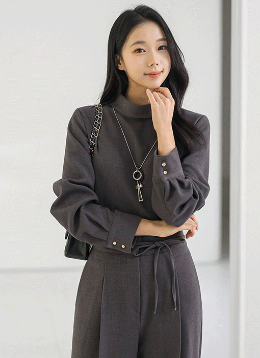 Folded Mock Neck Classic Blouse