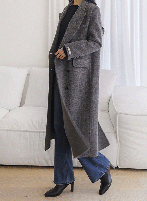 [The Onme] Timeless Double-Breasted Herringbone Coat