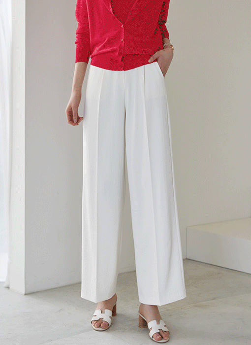 High Rise Elastic Back Waist Pintuck Wide Slacks 