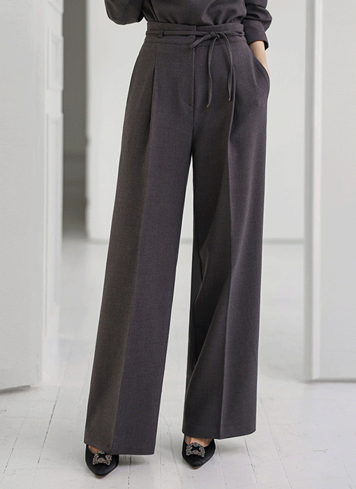 One-Tuck Ribbon Belt Wide Slacks